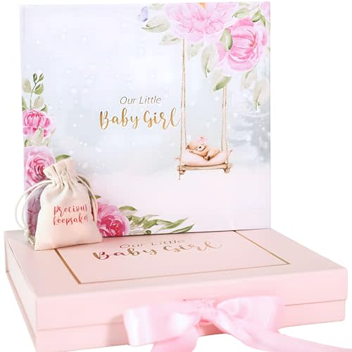 Luxury Baby Girl Memory Book Set – Keepsake Journal & Milestone Album from Pregnancy to Age 5 with Premium Gift Box, Storage Pouch & Keepsake Envelope – Baby Shower & Newborn Gift