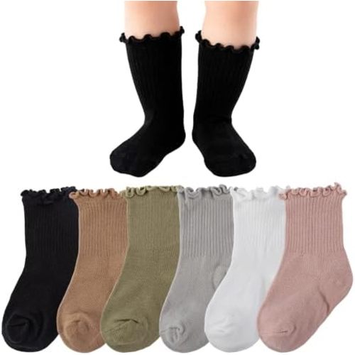 6 Pairs Baby Infant Toddler Girls Ruffle Socks Cute Soft Cotton Frilly Dress Crew Mid-calf Socks Newborn Little Kids