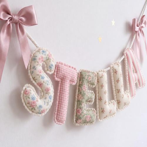 Personalized Baby Name Banner, Stuffed Fabric Letters, Pastel Nursery Wall Decor