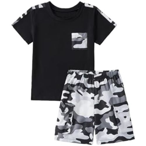 Toddler Baby Boy Summer Clothes Short Sleeve T-Shirt and Camo Cargo Shorts Toddler Boy Outfits 12M–5T