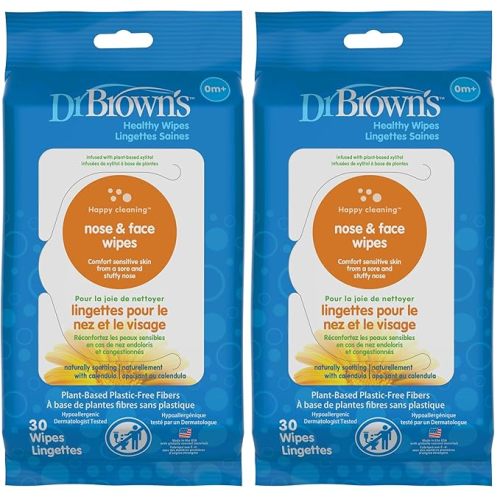 Dr. Brown's Nose and Face Healthy Wipes, Safe Cleaning and Moisturizing for Babies and Toddlers, Hypoallergenic for Sensitive Skin, 30 count, 1-Pack (Packaging May Vary)