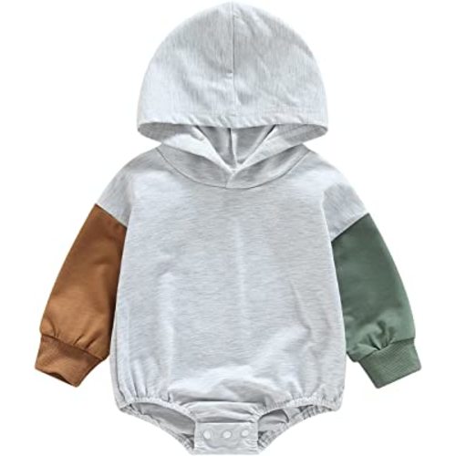 BemeyourBBs Newborn Baby Boy Clothes Color Block Long Sleeve Zipper Hooded Romper with Pocket Fall Winter One Piece Outfits