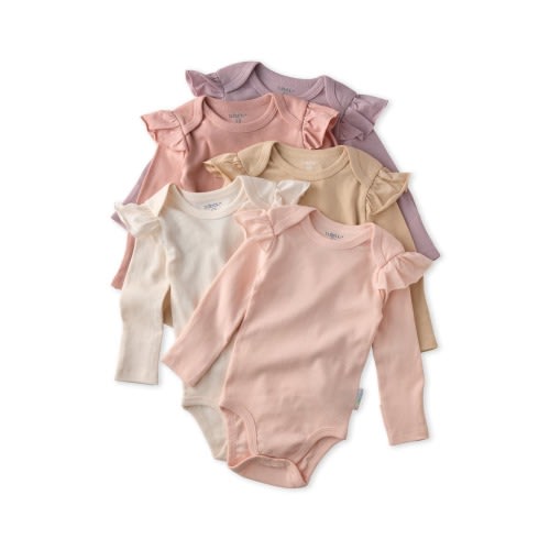 Ashley Ruffle Long Sleeve Organic Cotton 5-Pack Bodysuits