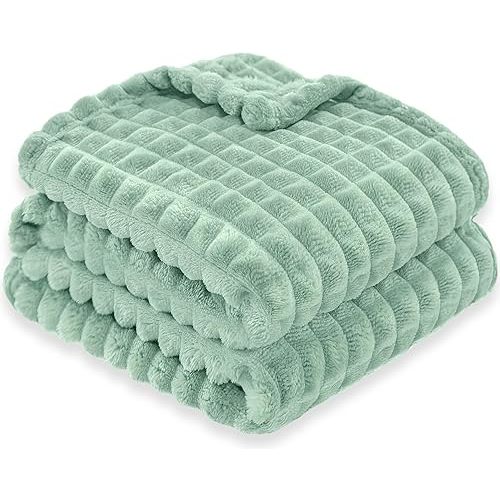 HOMRITAR Baby Blanket for Girls Boys Soft Fluffy Fleece Toddler Blanket Stereoscopic Grid, Warmer Comfort Reversible Lightweight Bed Blankets for Infant (Light Green, 30 x 40 Inch)