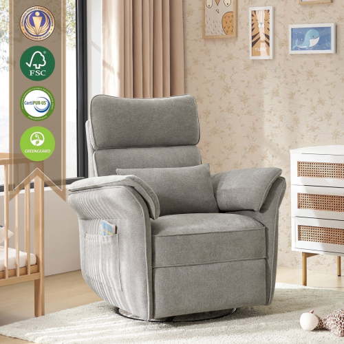 Nursery Recliner Chair Electric Power Glider Swivel Rocking with USB, Waterproof Stain-resistant, Gray