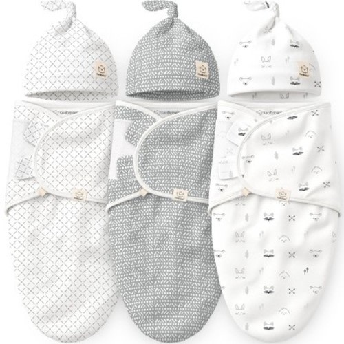 KeaBabies 3-Pack Organic Swaddle Sleep Sacks Baby with Newborn Beanies, Premies Swaddles Wrap 0-3 Months, Ergonomic Wearable Blanket