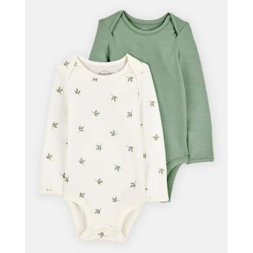 Baby 2-Pack Long-Sleeve PurelySoft Bodysuits - Green/Ivory | Carter's