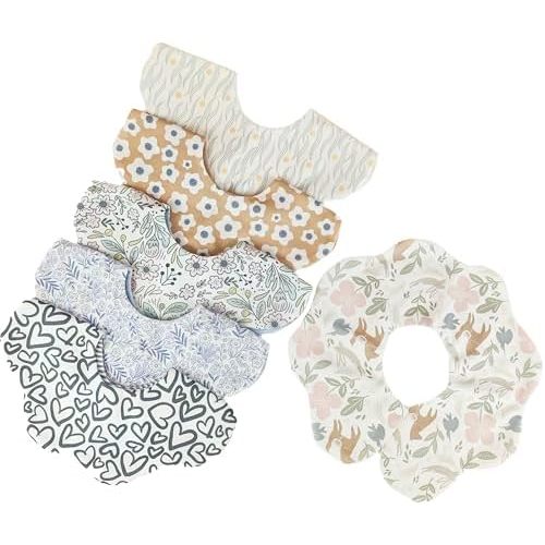 JUVA 6-Pack Organic Cotton Baby Bibs, Absorbent & Reversible, 360° Rotating Drool Bibs for Boys & Girls 0-24M