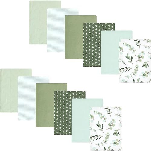 Hudson Baby Unisex Baby Cotton Flannel Burp Cloths Bundle, Eucalyptus, One Size