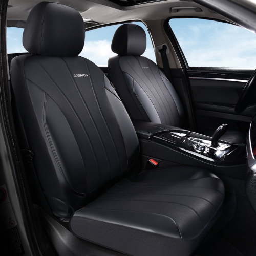Coverado Front Car Seat Covers, Faux Leather Seat Protectors, 2 Seats Automotive Cushions Universal Fit for Car SUV Sedan Truck, Black