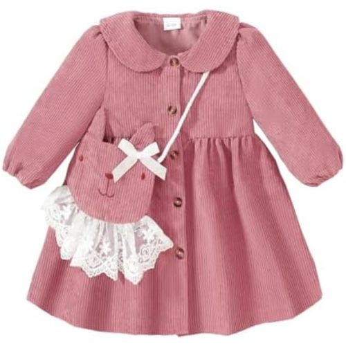 Mioglrie Toddler Baby Girl Dress 2T 3T 6 12 18 24 Months Fall Winter Clothes Outfits Dresses with Cute Satchel for Baby