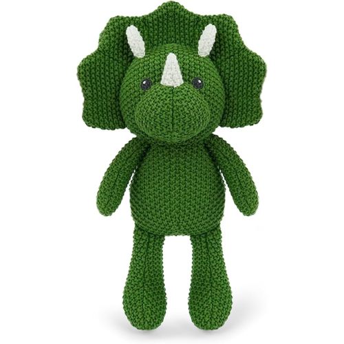 Realistic Triceratops Stuffed Animals, 11 inch Crochet Stuffed Animal Toys for Babies, Birthday for Girls and Boys, Knitted Cute Toy and Soft Plush Green Triceratops Toys