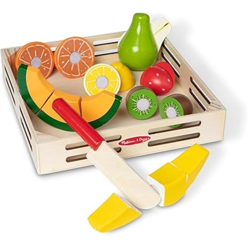 Melissa & Doug Wooden Cutting Fruit Toy Food Set & Pretend Play Kitchen Accessories, Preschool Learning Toys for Girls & Boys 3+