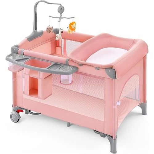 HARPPA 6 in 1 Pack and Play with Bedside Bassinet, Foldable Playard