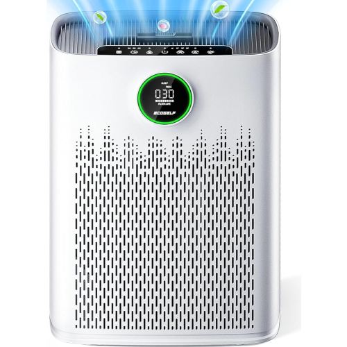 Air Purifiers for Home Large Room, Cover Up to 2400 Ft² with True HEPA Filter, Smart Mode, PM2.5 Air Quality Display, 22dB Sleep Mode, Aromatherapy with 2X-Purification & 360°Air Outlet, HAP603, White