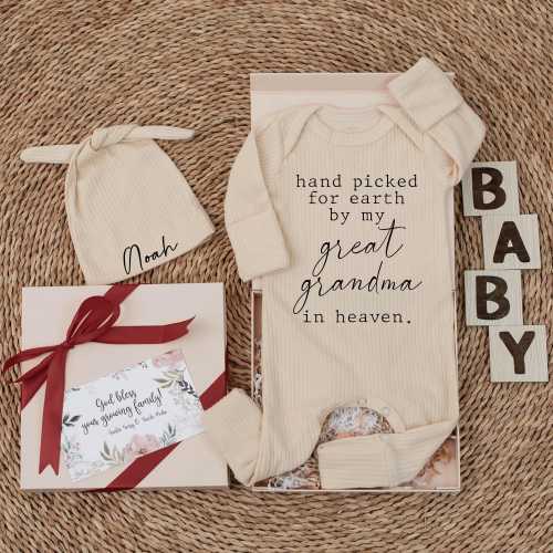 Hand Picked For Earth By My Great Grandpa Grandma In Heaven Baby Bodysuit, Set Baby Clothes Prefect Baby Shower Gift, Pregnancy Announcement