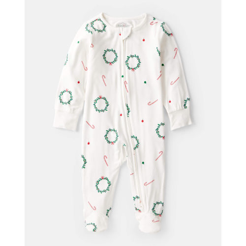 Baby Wreath Print PurelySoft Long-Sleeve Sleep & Play Pajamas - Ivory