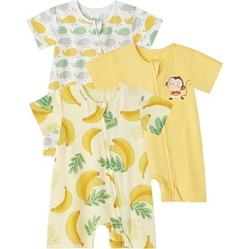 Yoofoss Baby Boy and Girl Romper Short Sleeve Newborn Summer Clothes 2-Way Zipper Baby Outfit Soft and Breathbale
