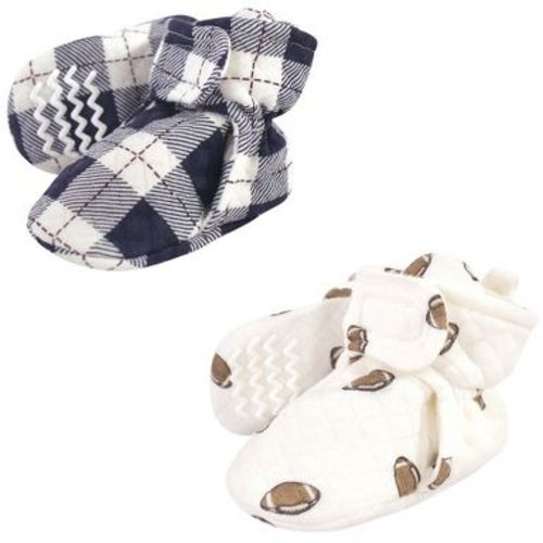 Hudson Baby Infant and Toddler Boy Quilted Booties 2pk, Football, 0-6 Months