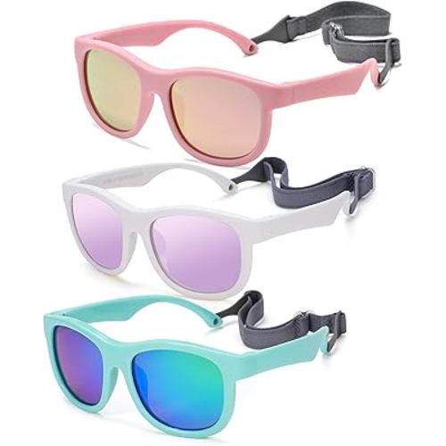 Flexible Polarized Baby Sunglasses with Adjustable Strap for Toddler Newborn Infant Age 0-24 Months