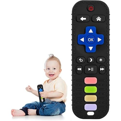 Teething Toys for Baby 3 6 12 18 Months, TV Remote Control Shaped Baby Teether Toys Chew Toys, Food Grade Silicone Teething Toys for Infants, BPA Free, for Baby Gum Relief