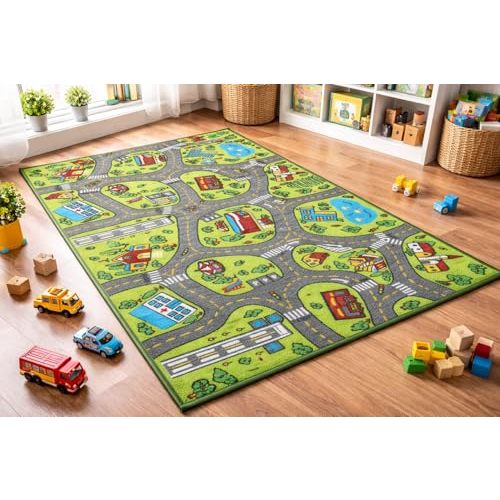 Kids Carpet Playmat Rug City Life Great for Playing with Cars and Toys - Play Learn and Have Fun Safely - Kids Baby Children Educational Road Traffic Play Mat for Bedroom Play Room Game Safe Area