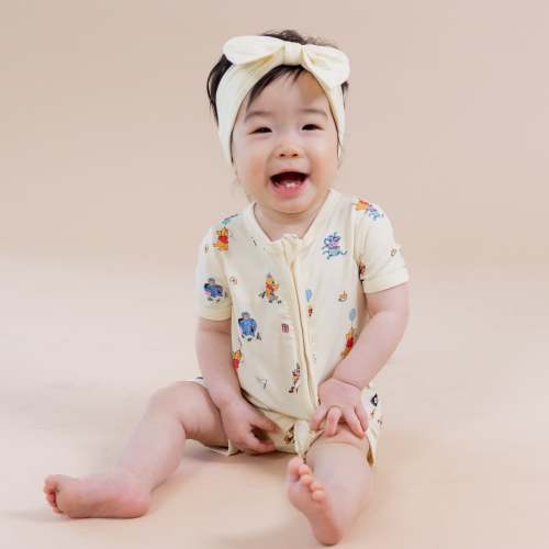 Zipper Shortall Romper in Winnie the Pooh Celebration
