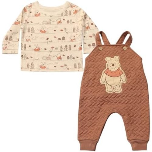Magic Threadz Disney Clothes Baby Boys Overall Set – Mickey Mouse & Winnie the Pooh Long Sleeve Top & Romper Outfit (0–24M)