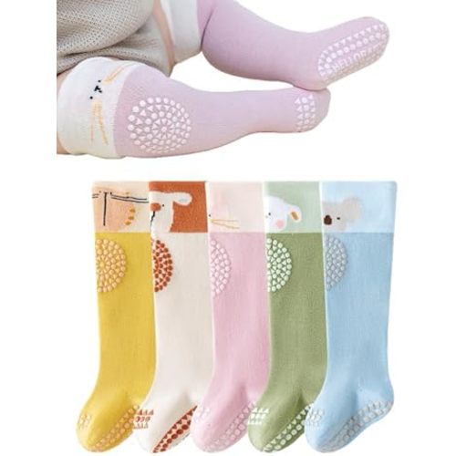 Baby Toddler Knee High Non-Skid Socks Boy Girl Non Slip Socks Newborn Infant Floor Crawling Stockings 5 Pairs