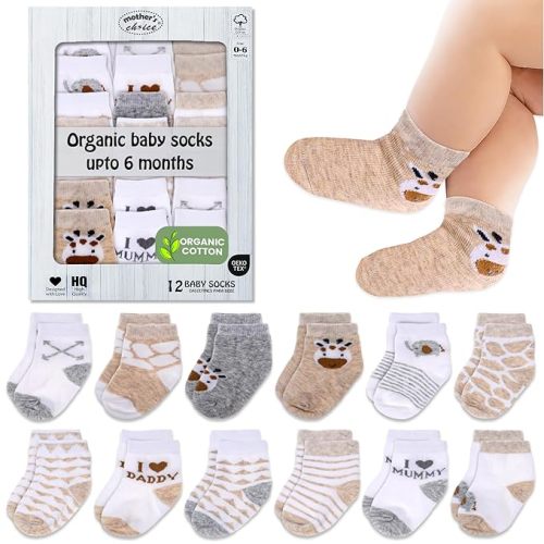 Mother's Choice Organic Cotton Baby Socks 0-6 Months - 12 pairs Soft and Cozy Newborn Gap Socks for Boys & Girls, Gentle Infant Wear, Ideal Baby Gift for Everyday Comfort for Babies
