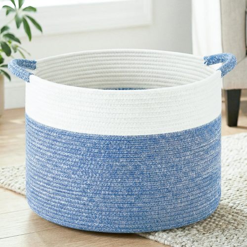 Artfeel 70L Large Cotton Rope Basket, Decorative Woven Blanket Storage for Living Room, Boho Toy Storage & Toy Box for Kids, Versatile Laundry Basket & Nursery Hamper for Blankets(DenimBlue)