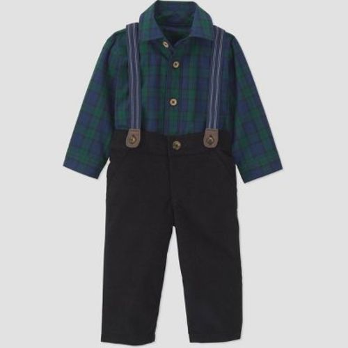Carter's Just One You® Baby Boys' Holiday Plaid Bodysuit and Pantss Suspender Set - Green/Black 9M