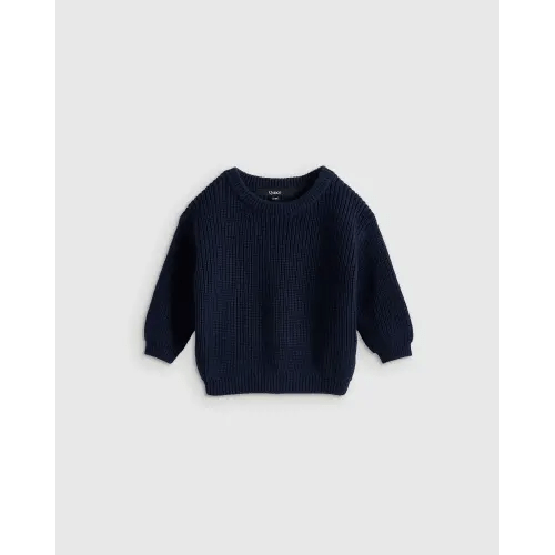 100% Organic Cotton Fisherman Tunic Sweater, Navy, 3-6M