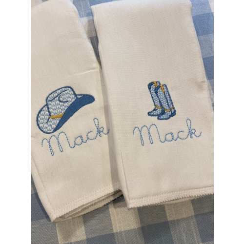 Monogrammed Cowboy Hat or Boot Burp Cloth
