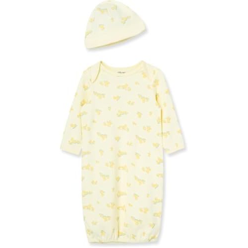 Little Me Clothes Baby Gender Neutral 2-Pc Nightgown and Cap Set 100% Cotton with Elastic Bottom, Baby Essentials,0-3 Months