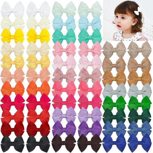 60Pcs Hair bow Clips 2Inch Mini Hair Clips for Baby Fine Hair Grosgrain Bow | 30 Colors Small Metal Alligator Clips Non-slip Baby Hair Clips for Baby Girls Infants Toddlers come in Pairs