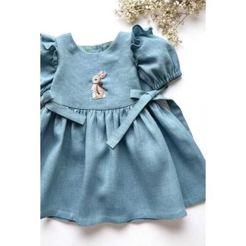 Hand Embroidered Bunny Baby Dress, Custom 1st Easter Soft Linen Dress, Embroidered Toddler Linen Dress, Kid Clothing