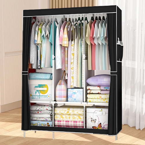 HioHa Portable Closet Organizer with Shoe Rack, 67 Inch Non-Woven Fabric Wardrobe, Heavy Duty Clothes Storage, Easy Assembly for Bedroom, Dorm, Apartment, Black
