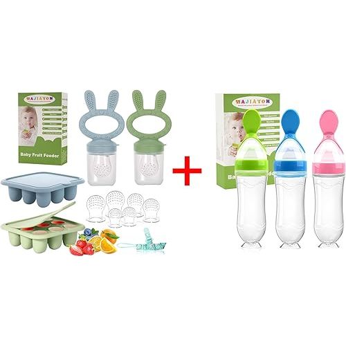 WAJIAYON Baby Breastmilk Popsicle Molds & Baby Fruit Feeder (3 Pack), Baby Food Freezer Tray Storage Containers, Silicone Teething Pacifier Feeder and Teether for Babies,Baby Feeder