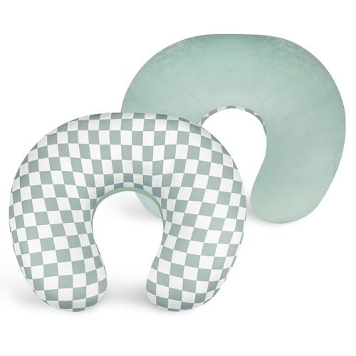 DILIMI Nursing Pillow Cover, Soft Stretchy Nursing Cover for Breastfeeding Pillow, 1 Pack Reversible Removable Slipover for Baby Boy and Girls, Green Checkered