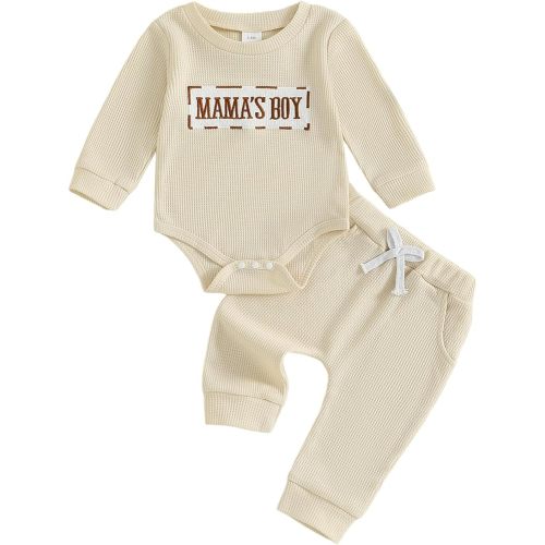 MERSARIPHY Newborn Baby Boy Fall Winter Clothes Mama's Boy Little Dude Outfit Embroidery Waffle Knit Romper Pants Sets