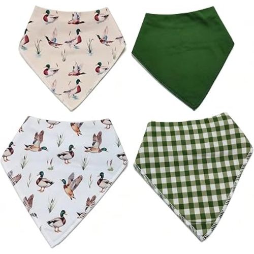 4 Pcs Mallard Duck Baby Bandana Bib Cotton Newborn Infant Feeding Drool Bib for Drooling and Teething Girl Boy