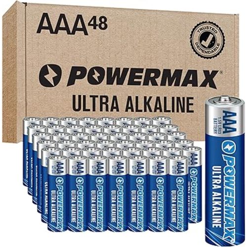 Powermax 48-Count Triple AAA Batteries, Ultra Long Lasting Alkaline Battery for Home and Office, 10-Year Shelf Life, Reclosable Packaging