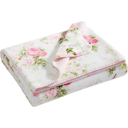 Laura Ashley - Plush Throw Blanket, 50x70, Soft and Warm with a Lightweight Feel, Reversible Floral and Dot Design, Ashfield Pink