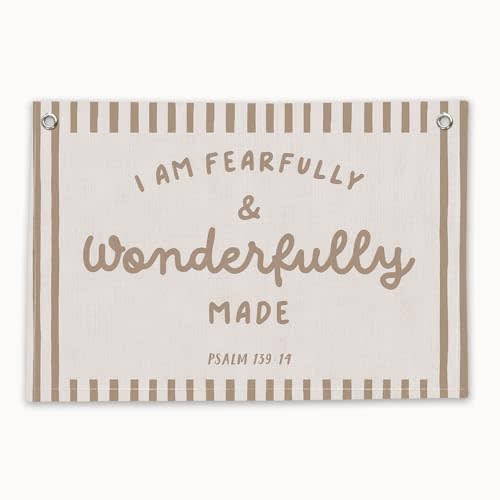 RTXLEZM Christian Nursery Decor, I Am Fearfully and Wonderfully Made | Christian Canvas Banner Wall Hanging, Retro Religious Wall Art Prints for Kids Room Bedroom Playroom Classroom 20x30