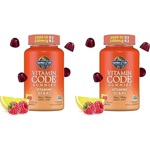 Garden of Life Vitamin Code D3 + K2 Gummies with Prebiotics & Probiotics for Digestion,2000 IU Vitamin D3 + 100 mcg K2 for Bone & ImmuneHealth forAdults,45 Raspberry Lemon Gummies(Pack of 2)