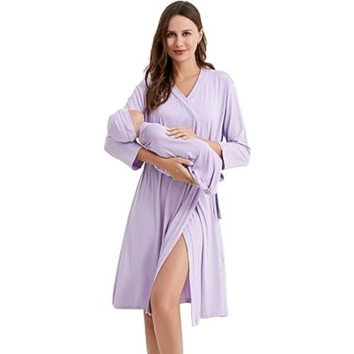 Galabloomer Flower Maternity Robe and Baby Receiving Blanket, Matching Mommy Labor Delivery Robe and Swaddle Set