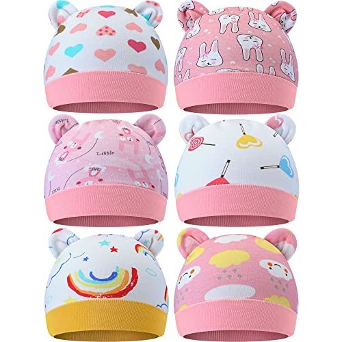 Geyoga 6 Pieces Newborn Baby Hat Bear Ears Infant Caps Baby Boy Girl Toddler Hats Infant Beanie Caps for 0-3 Months