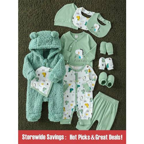 SHEIN Baby Boy Girl Cute Multi-Piece Gift Set Fall Nursery White Coming Holiday Evening Matching Family Sage Green Olive Green Light Green for Sale Australia| New Collection Online| SHEIN Australia