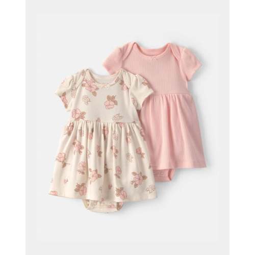 Baby Girl 2-Pack Floral Short-Sleeve Bodysuit Dress - Pink/Ivory | Carter's